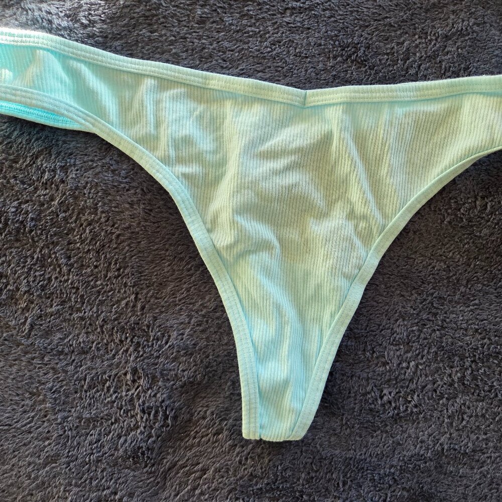 Victoria's Secret Pink! light Green ribbed cotton thong panties size XXL